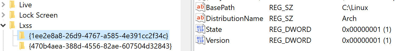Windows注冊表中的自定義WSL分發配置詳細信息